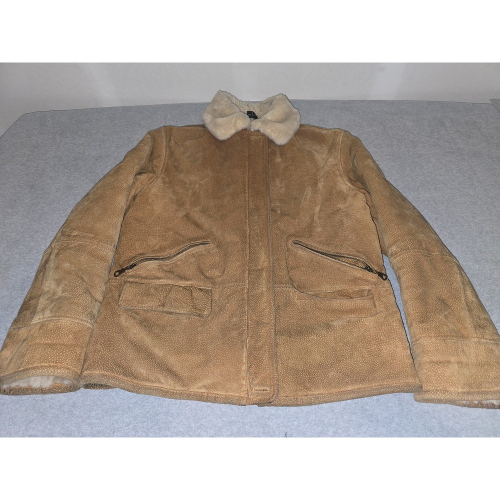 Gallery Mens Genuine Leather Shearling Lined Jacket Tan Nubuck Coat Large